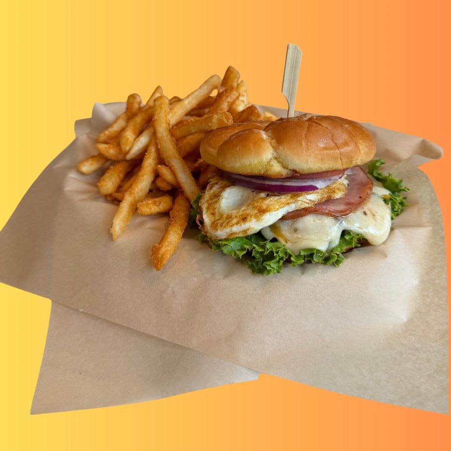 Pro Bowl Burger with fried egg and fries
