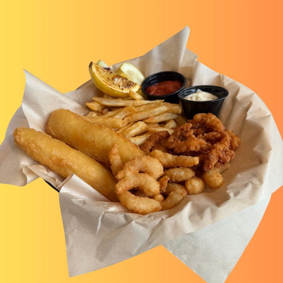 Fried seafood basket with fries