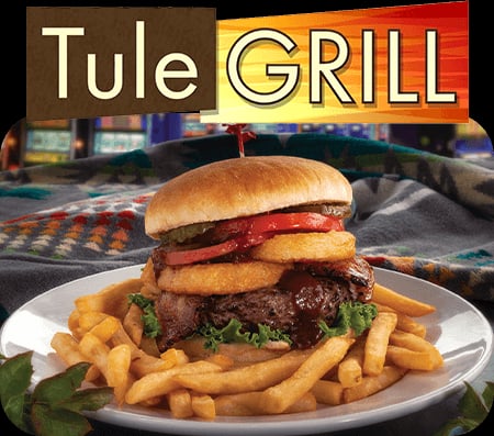 Bacon cheeseburger with fries served at Tule Grill